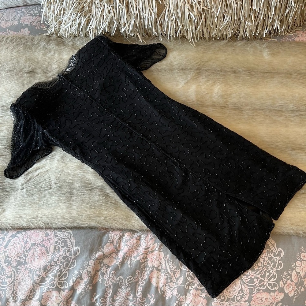 True 80’s Vintage AVENUE 7 CONTINENTAL FASHIONS INC Black Silk Heavy Beading S - Picture 15 of 16